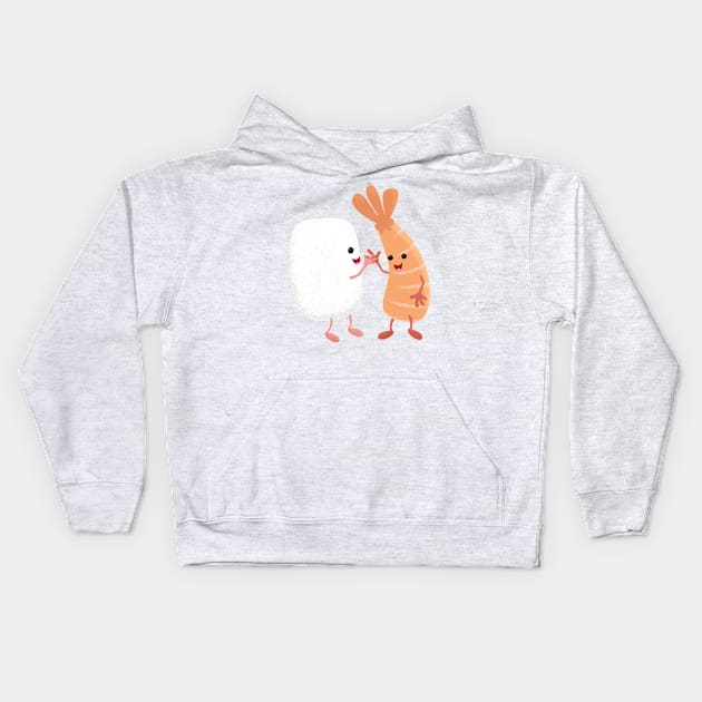 Cute sushi rice prawn friends cartoon Kids Hoodie by FrogFactory